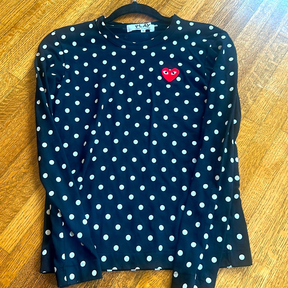Worn once—Comme des Garcons PLAY long sleeved cotton polka dot shirt